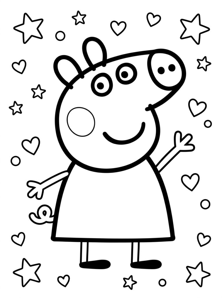 Peppa Pig zwaait tussen sterren en harten