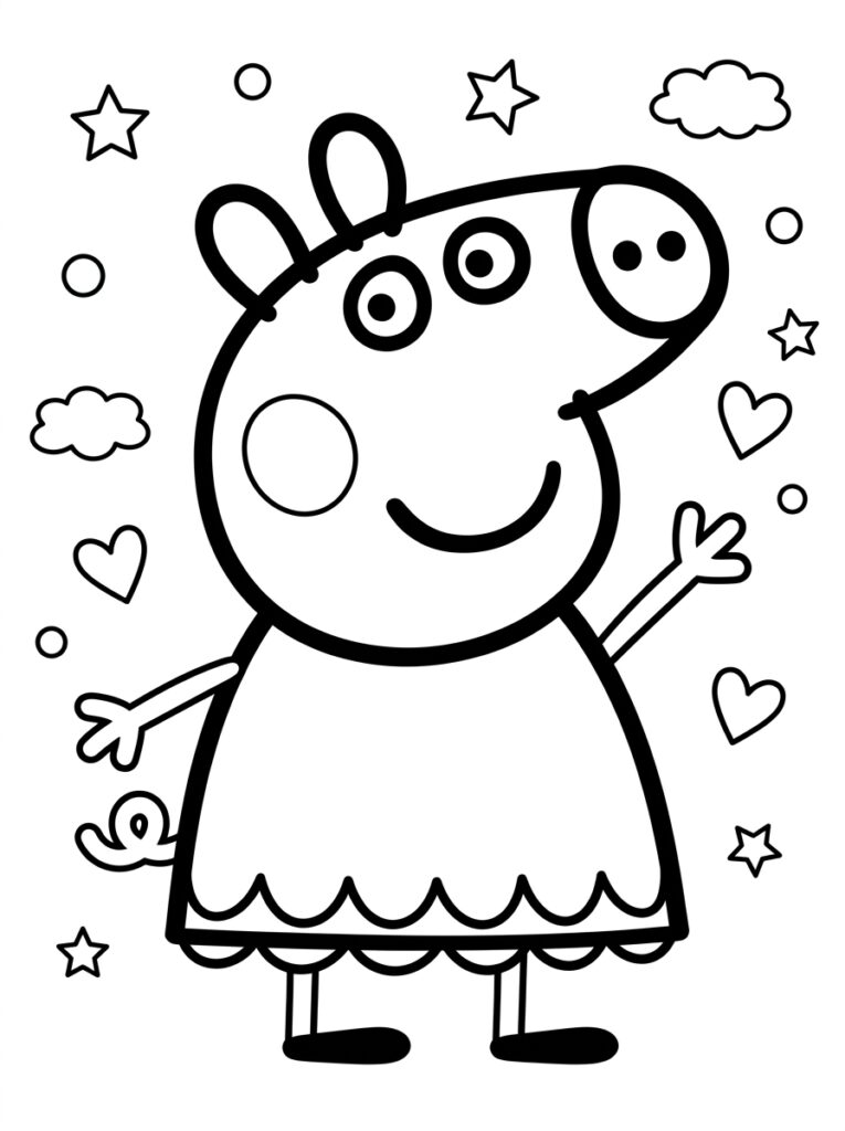 Peppa Pig in jurk met sterren harten wolken