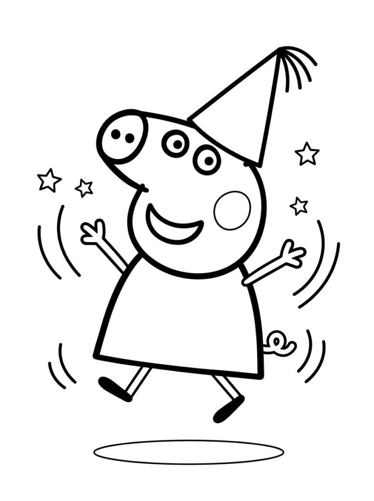 Peppa Pig springt met feestmuts en sterren