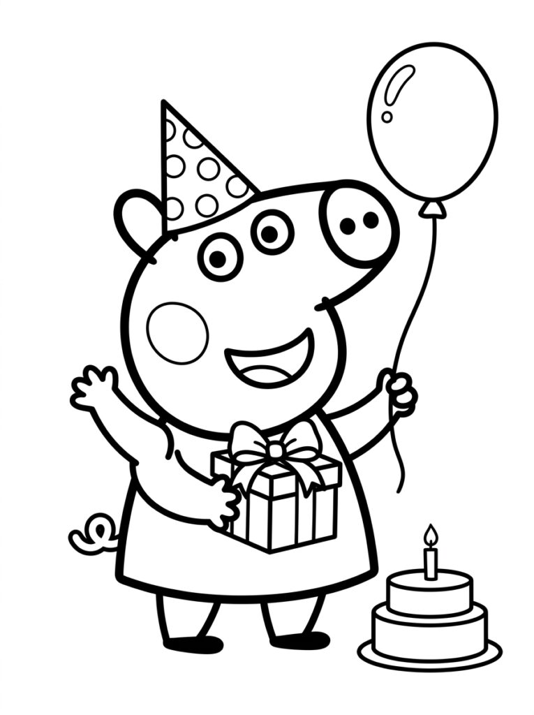 Peppa Pig in jurk met cadeau en ballon
