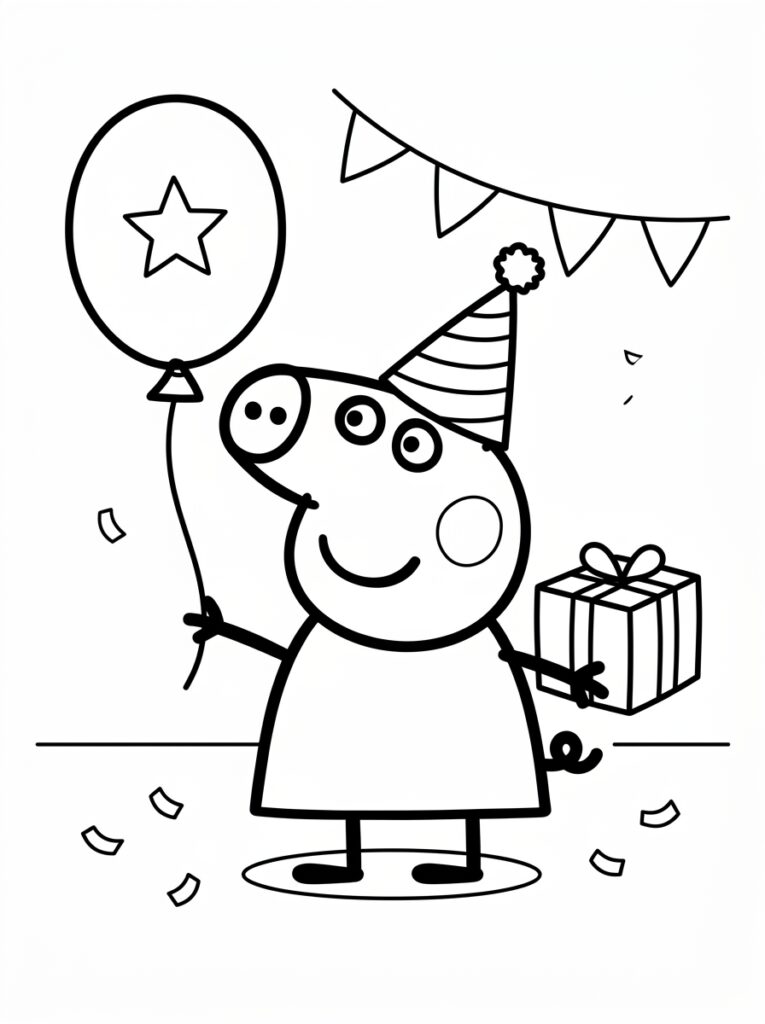 Peppa Pig houdt sterballon en cadeau vast