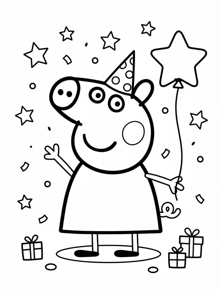 Peppa Pig met sterballon en cadeautjes onder sterren