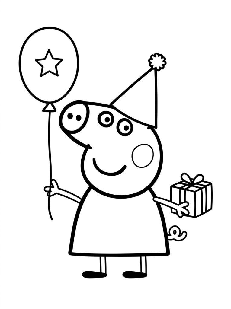 Peppa Pig met sterballon en gestreept cadeau