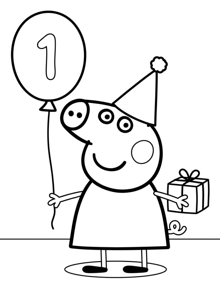 Peppa Pig met ballon nummer één en cadeau