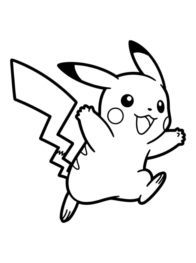 Pikachu rent met tong uit en bliksemstaart