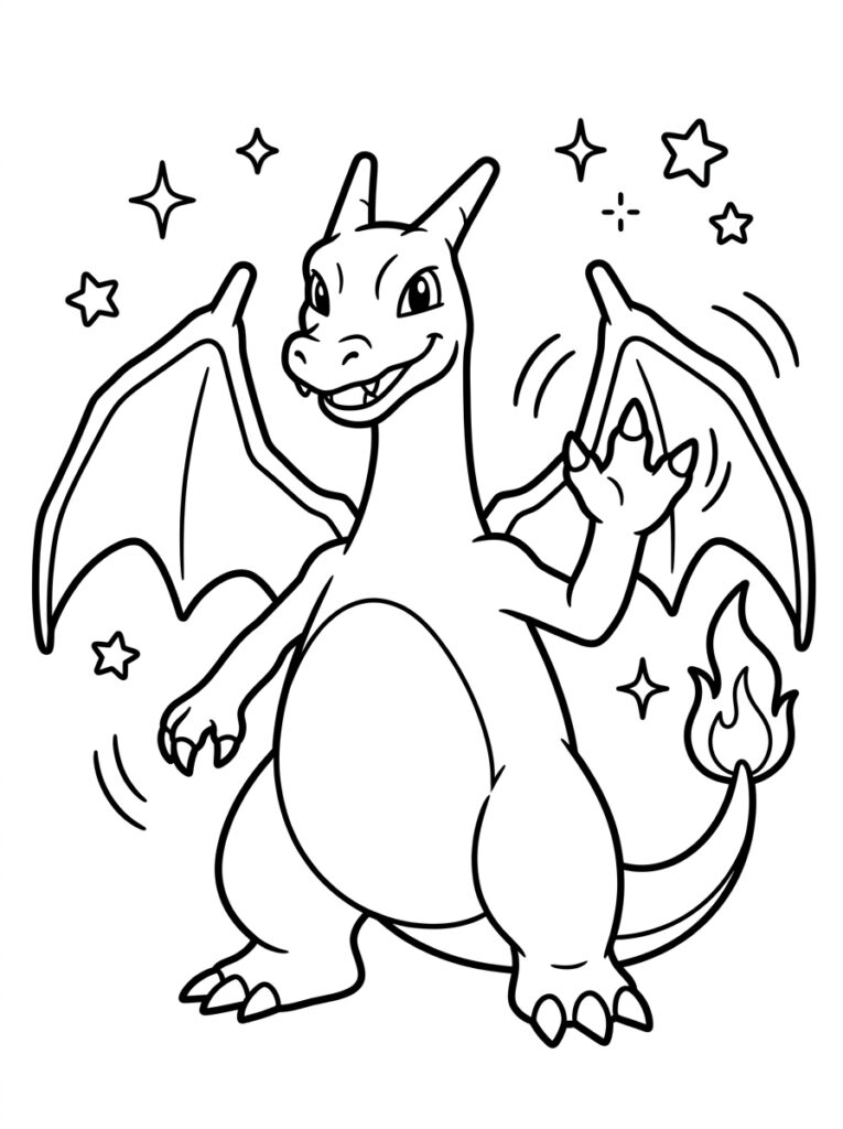 Charizard zwaait met klauw en gespreide vleugels