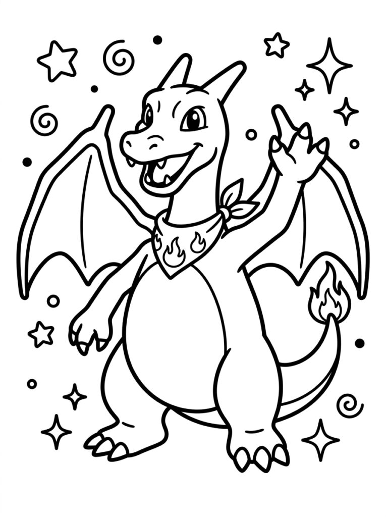 Charizard met bandana wijst vinger omhoog