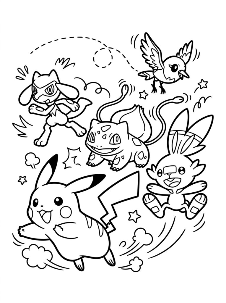 Pikachu rent met Lucario Bulbasaur Eevee en Pidgey