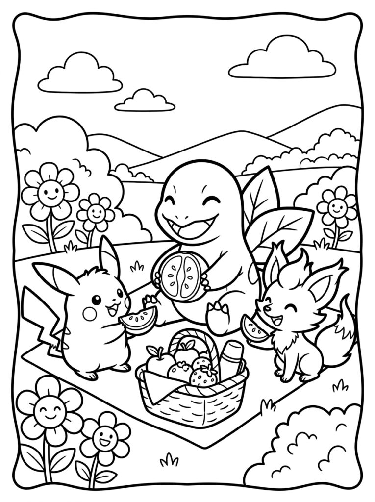 Bulbasaur Pikachu en Cyndaquil eten watermeloen