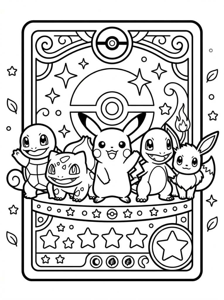Squirtle Bulbasaur Pikachu Charmander en Eevee op kaart