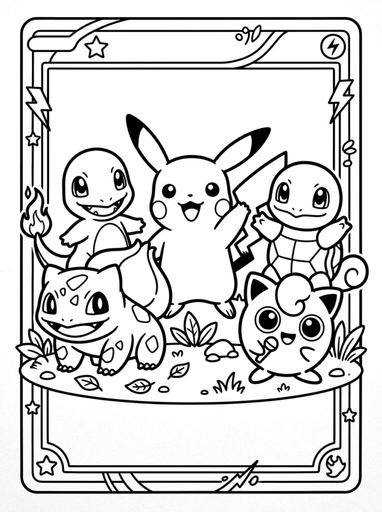 Pikachu met Bulbasaur Charmander Squirtle en Jigglypuff