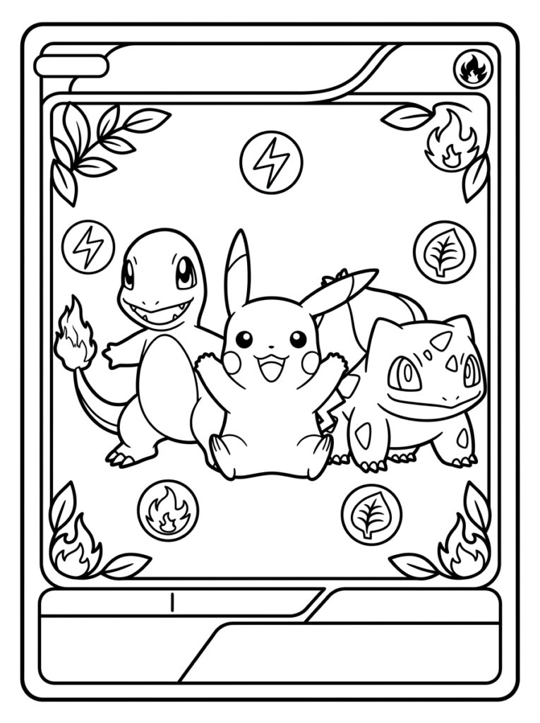 Pikachu met Charmander en Bulbasaur met symbolen