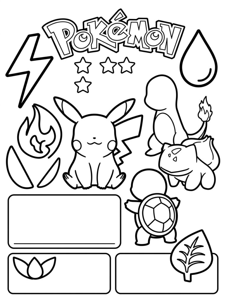 Pokemon logo met Pikachu Charmander Bulbasaur en Squirtle