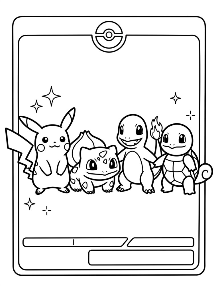 Pikachu Bulbasaur Charmander Squirtle op Pokémonkaart