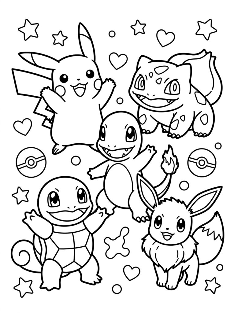 Pikachu Bulbasaur Charmander Squirtle Eevee met harten