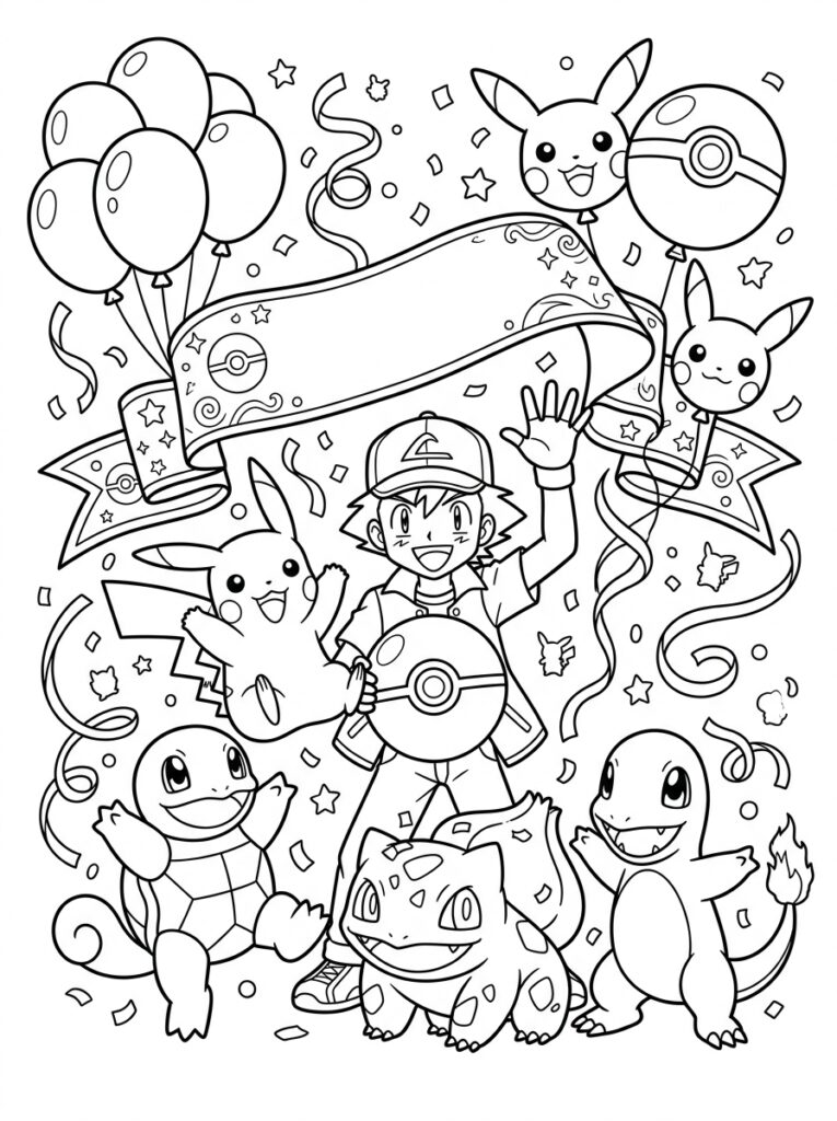 Ash met Pikachu Squirtle Bulbasaur en Charmander