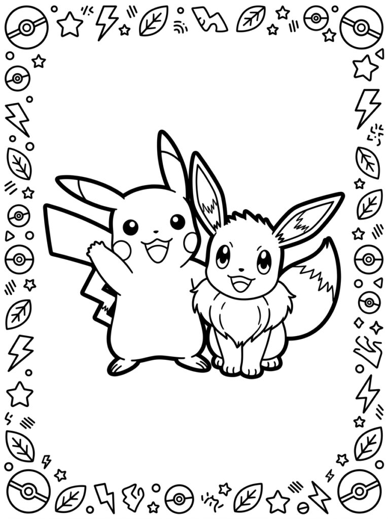 Pikachu en Eevee met bladeren en sterren