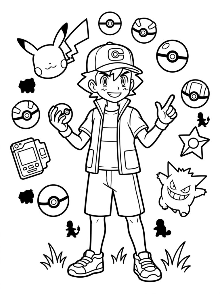 Ash met Pikachu Gengar en pokeballen