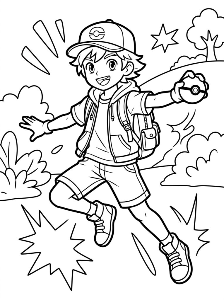 Jongen met pet gooit Pokéball tijdens het rennen