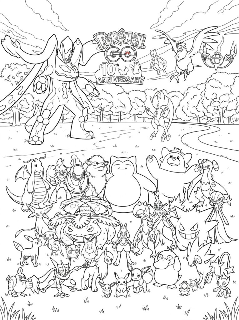 Snorlax en Pikachu met andere Pokémon