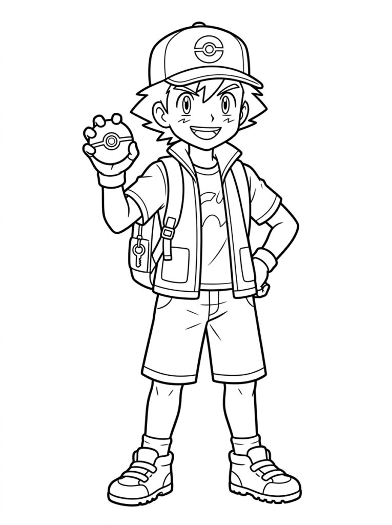 Ash houdt Pokéball in uitgestoken hand