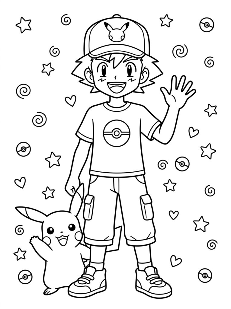 Ash en Pikachu zwaaien met sterren