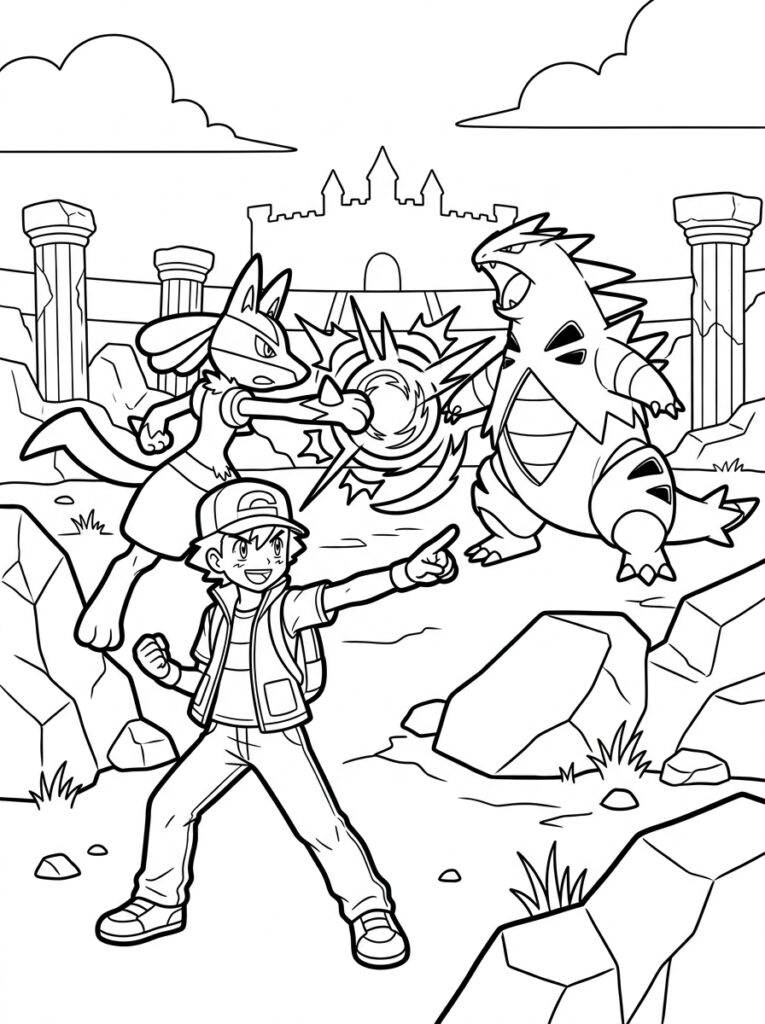Jongen wijst naar vechtende Pokémon