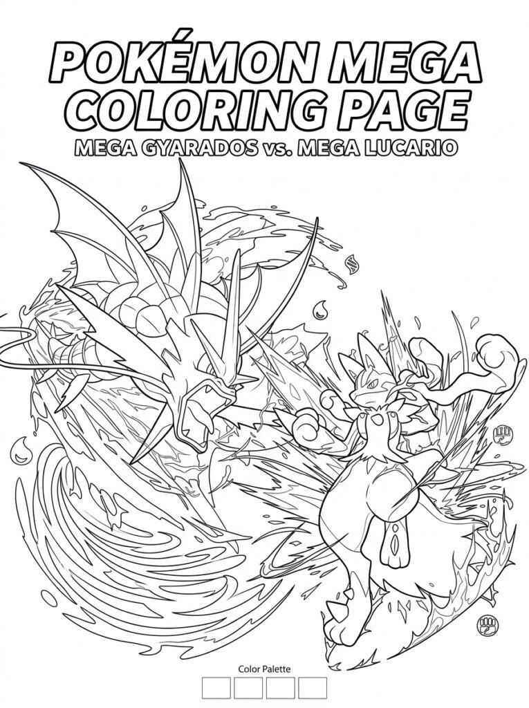 Mega Gyarados tegenover Mega Lucario met titel