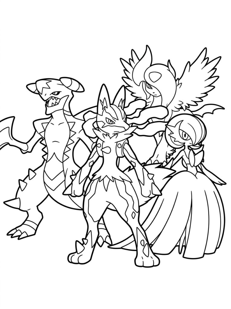 Vier Pokemon met manen en grote vleugels