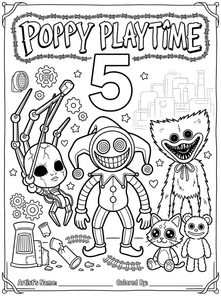 Robotpop, nar, Huggy Wuggy, kat en teddybeer