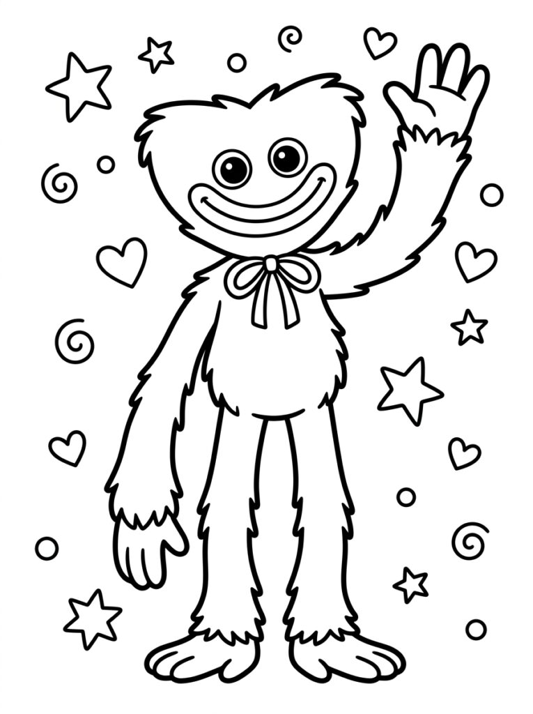 Huggy Wuggy omringd door sterren en harten