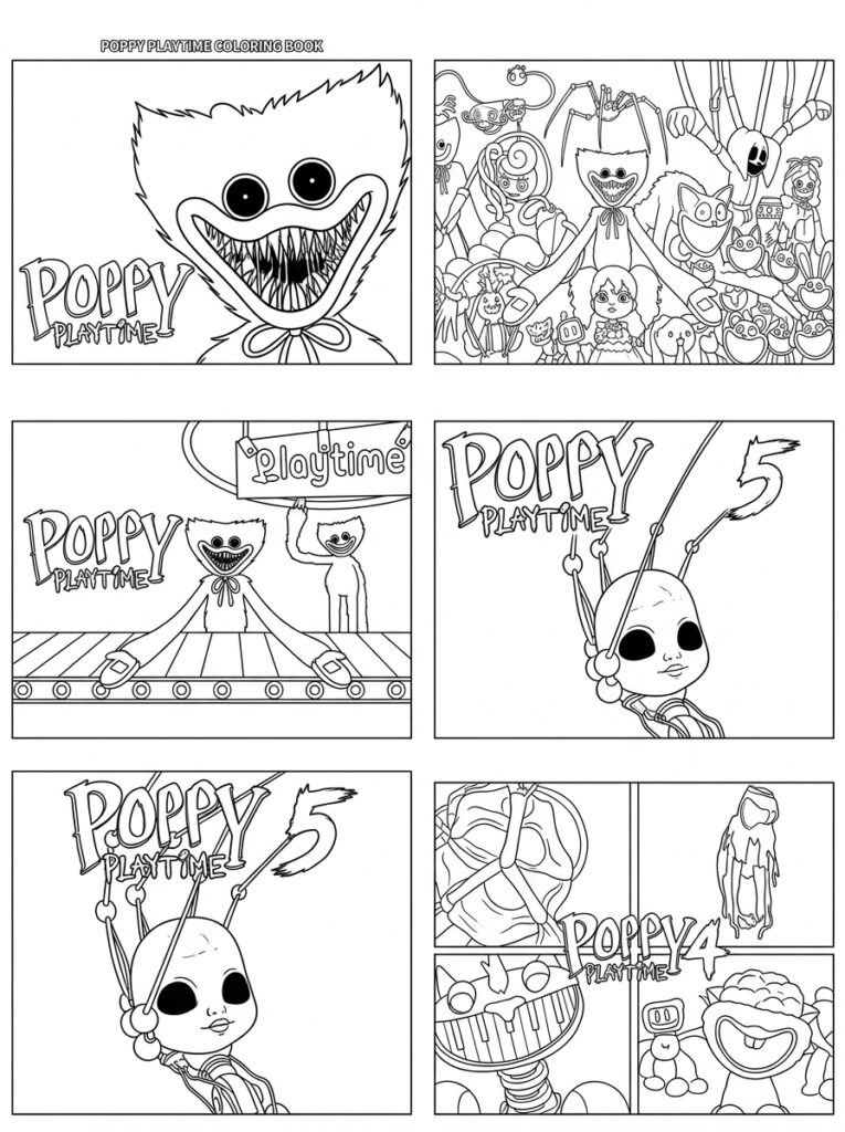 Raster van zes Poppy Playtime afbeeldingen