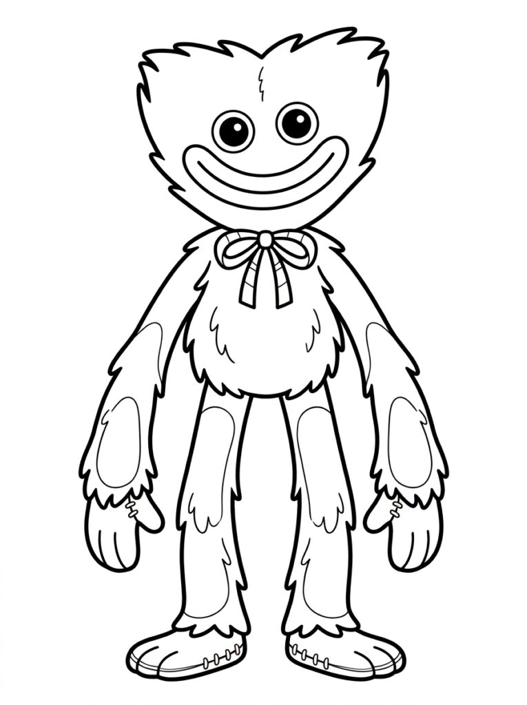 Staande Huggy Wuggy met grote ogen en strik