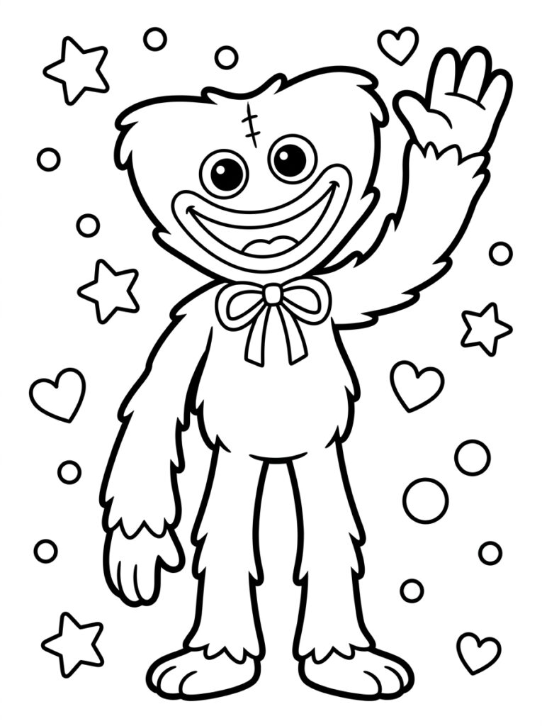 Huggy Wuggy met steek op hoofd zwaait