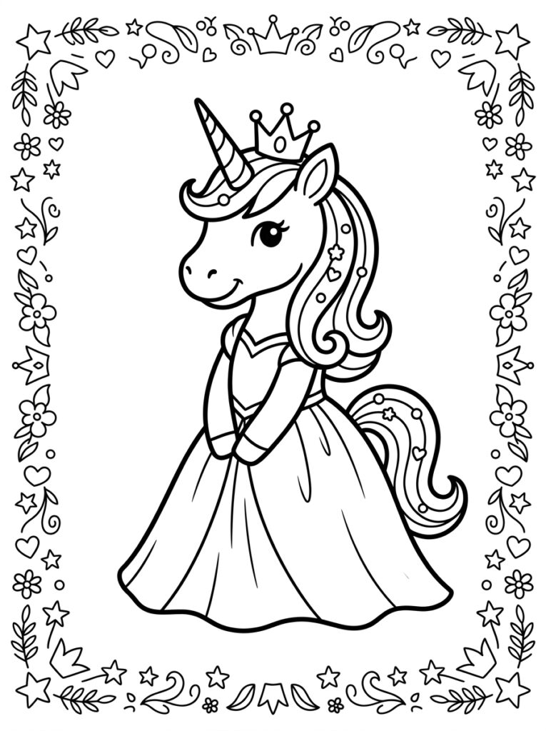 Prinses Eenhoorn in jurk met kroon