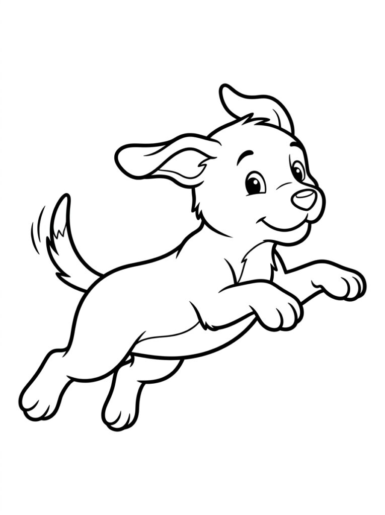 Springende lachende puppy met wapperende oren