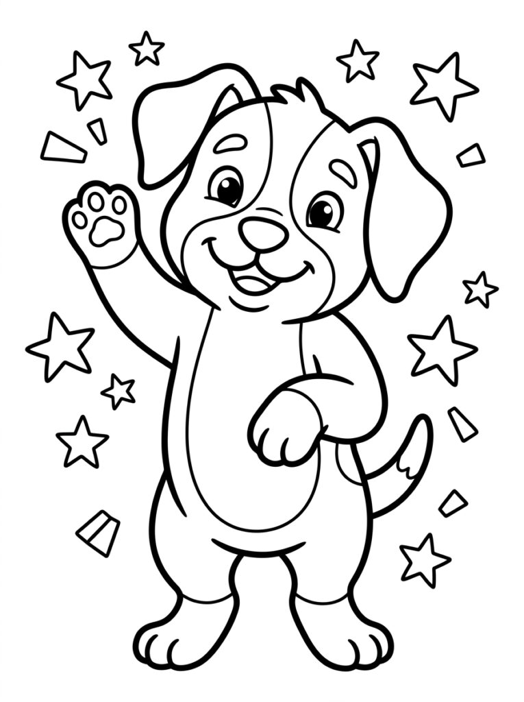 Staande puppy heft poot op met sterren