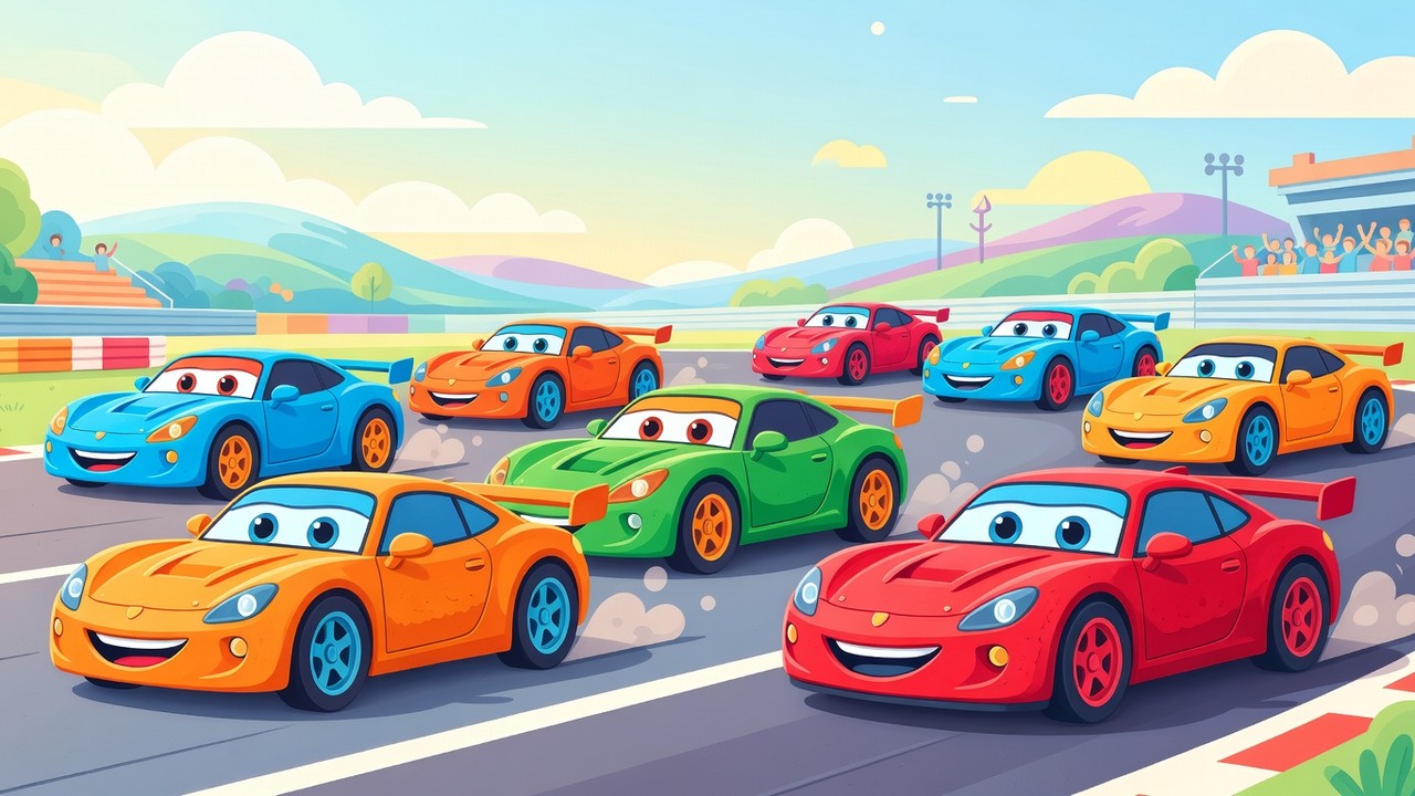 Raceauto Kleurplaten kleurrijke 16:9 thumbnail