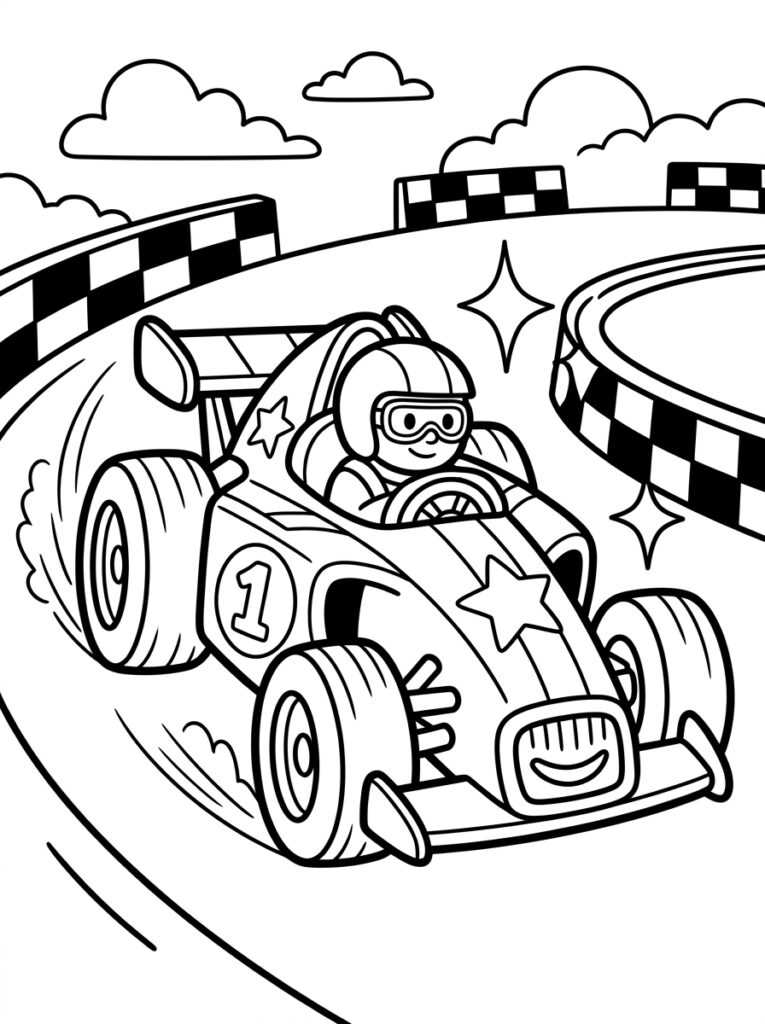 Raceauto nummer een met coureur in bocht