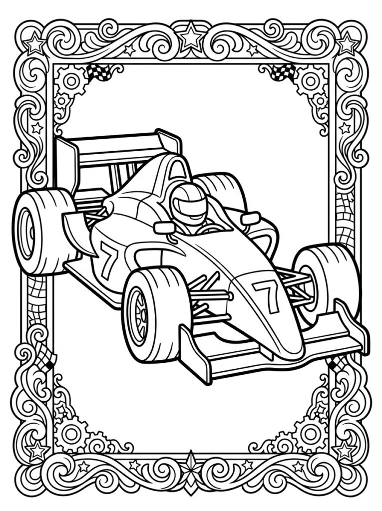 Formule 1 raceauto nummer zeven met coureur