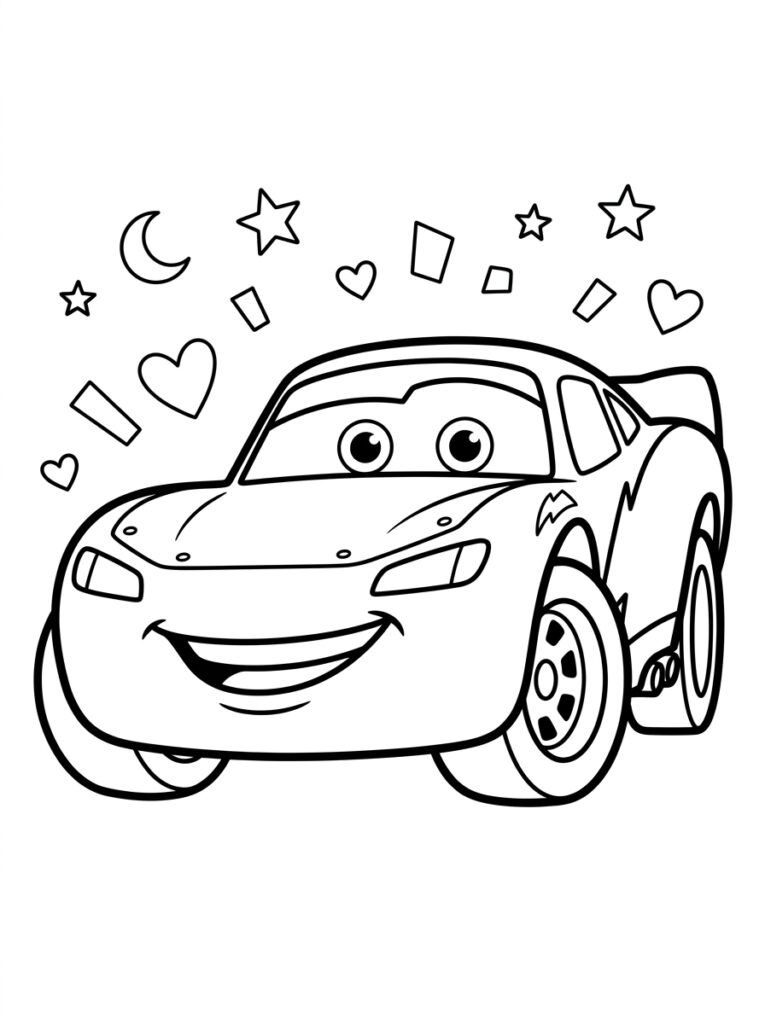 Smilende raceauto tussen harten en sterren
