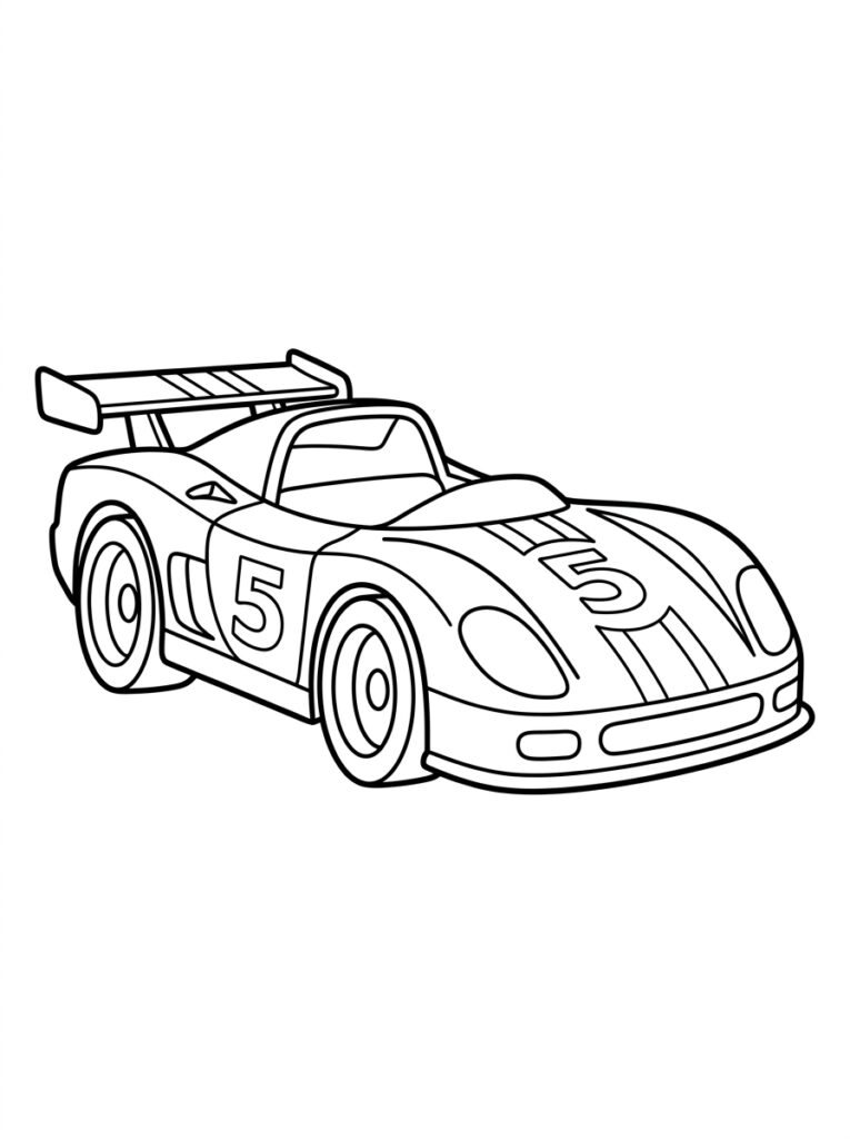 Raceauto met nummer vijf en brede strepen