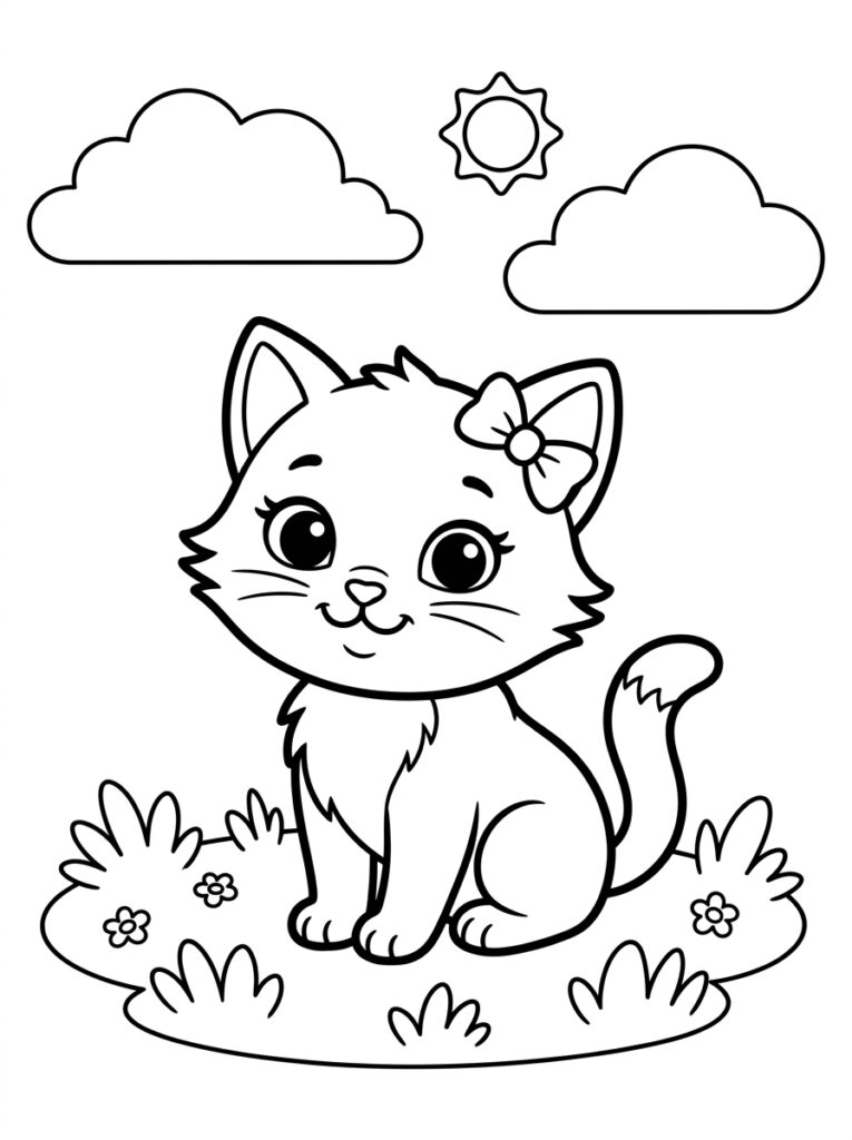 Kat met strik zit tussen bloemen onder zon