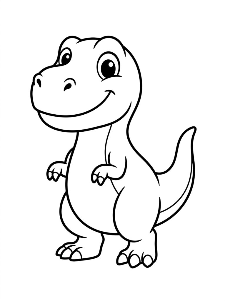 Lachende dinosaurus met grote ogen en staart