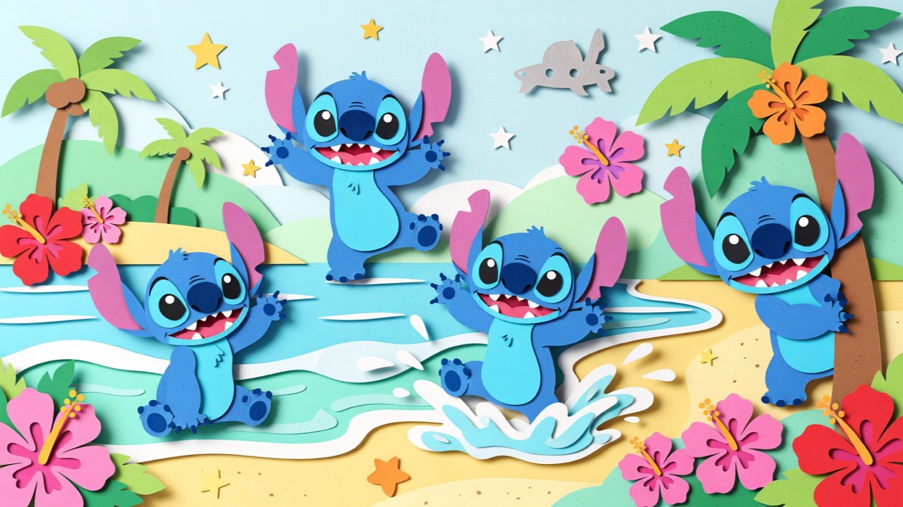 Stitch kleurplaten kleurrijke 16:9 thumbnail