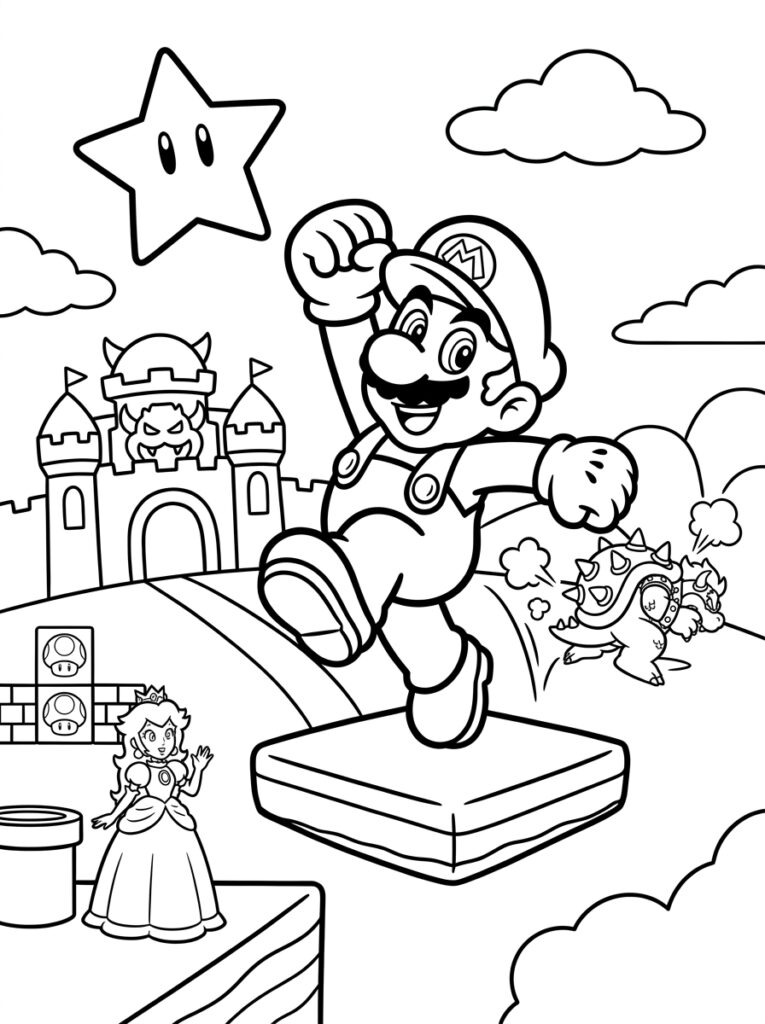 Mario springt bij Prinses Peach voor kasteel