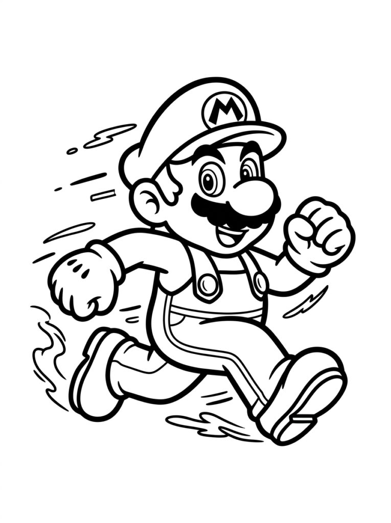 Mario rent lachend met gebalde vuisten