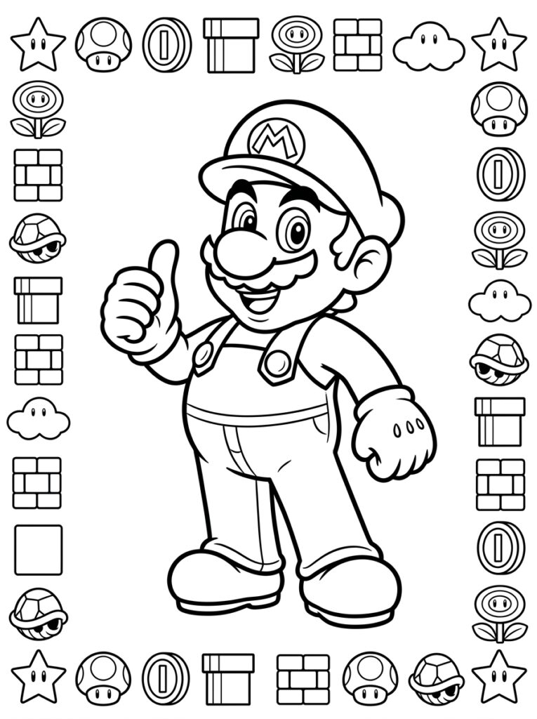 Mario steekt duim omhoog bij paddenstoelen