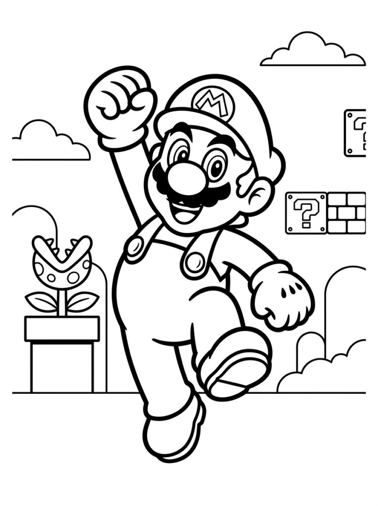 Super Mario bij piranha plant en vraagtekenblok