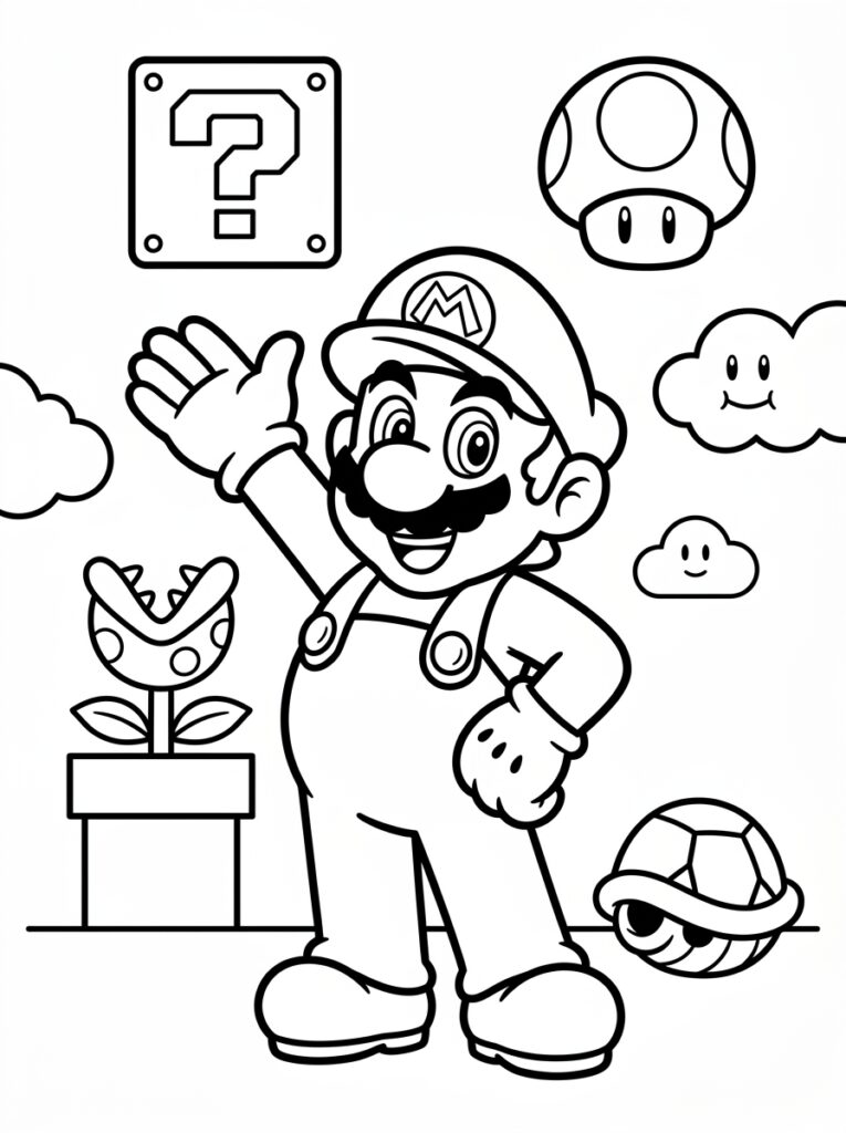 Super Mario met piranha plant paddenstoel en koopa